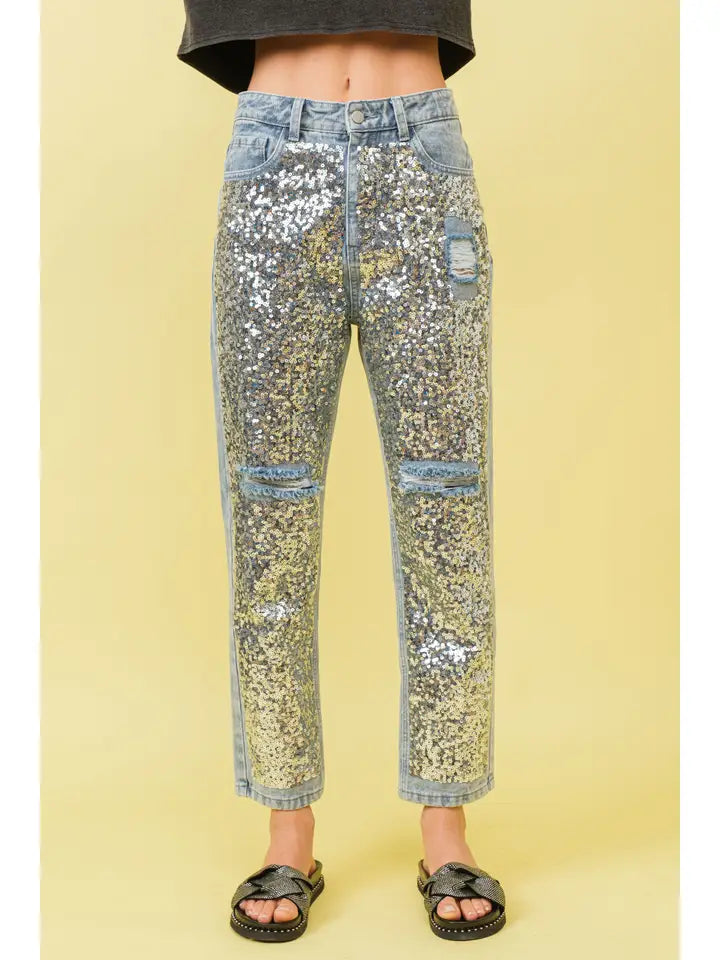 DD SEQUIN FRONT DENIM JEAN