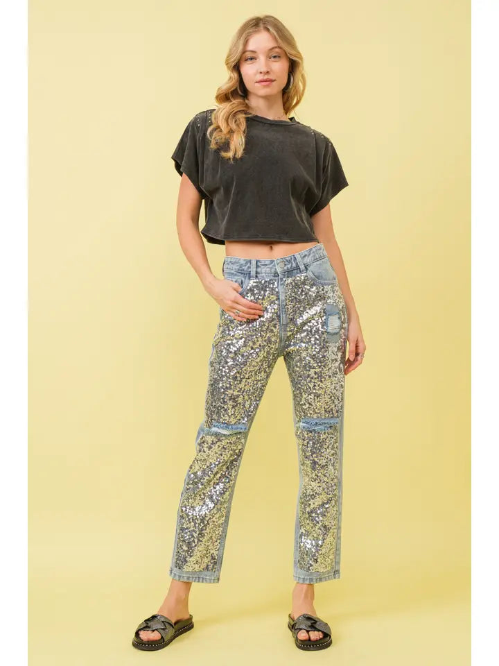 DD SEQUIN FRONT DENIM JEAN